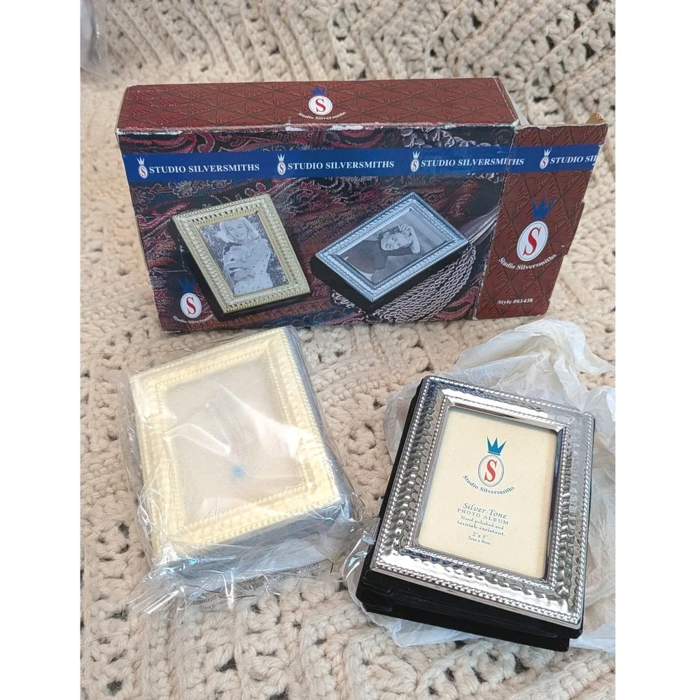 Studio Silversmiths Silver Tone Mini Photo Album Frames 2x3 Beaded Frame NEW